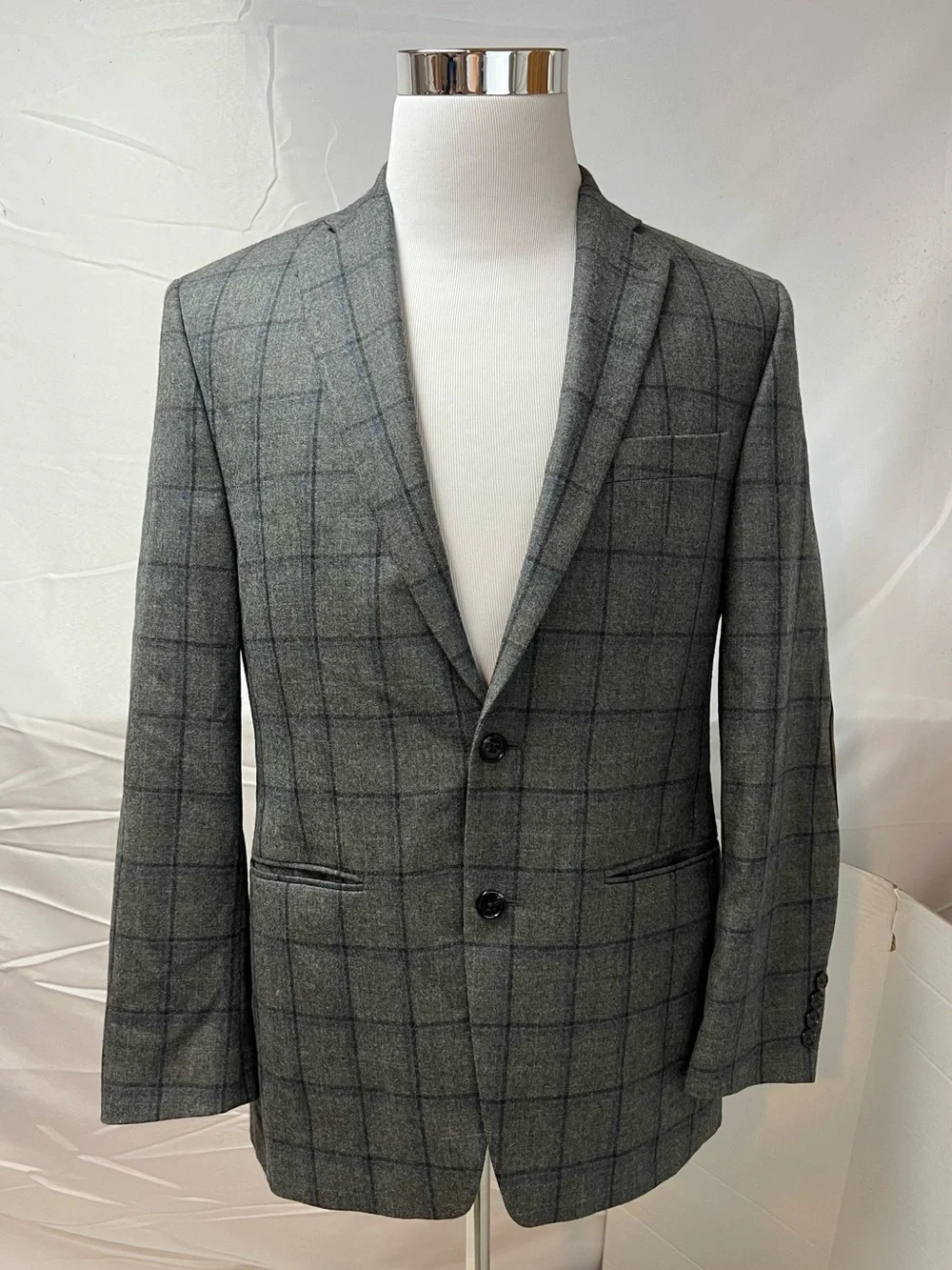Ralph Lauren Men's 38R Gray Plaid Brown Elbow Patches Wool Blazer Jacket Coat